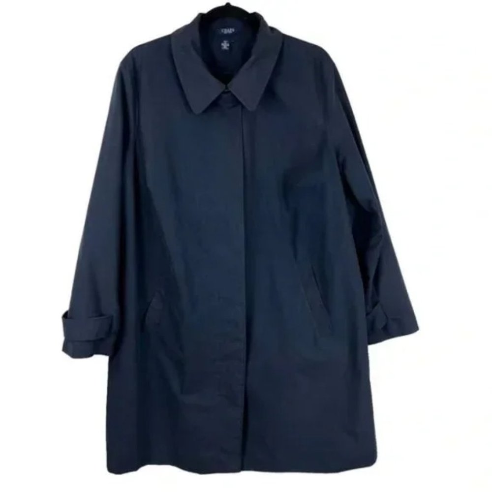 Chaps Trench Coat Size 1X Blue Cotton Blend